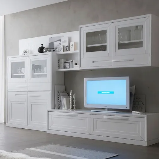 Parete Attrezzata Cristina 21P2 finitura Bianco Puro di Fasolin