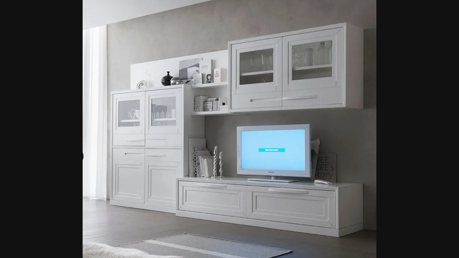 Parete Attrezzata Cristina 21P2 finitura Bianco Puro di Fasolin
