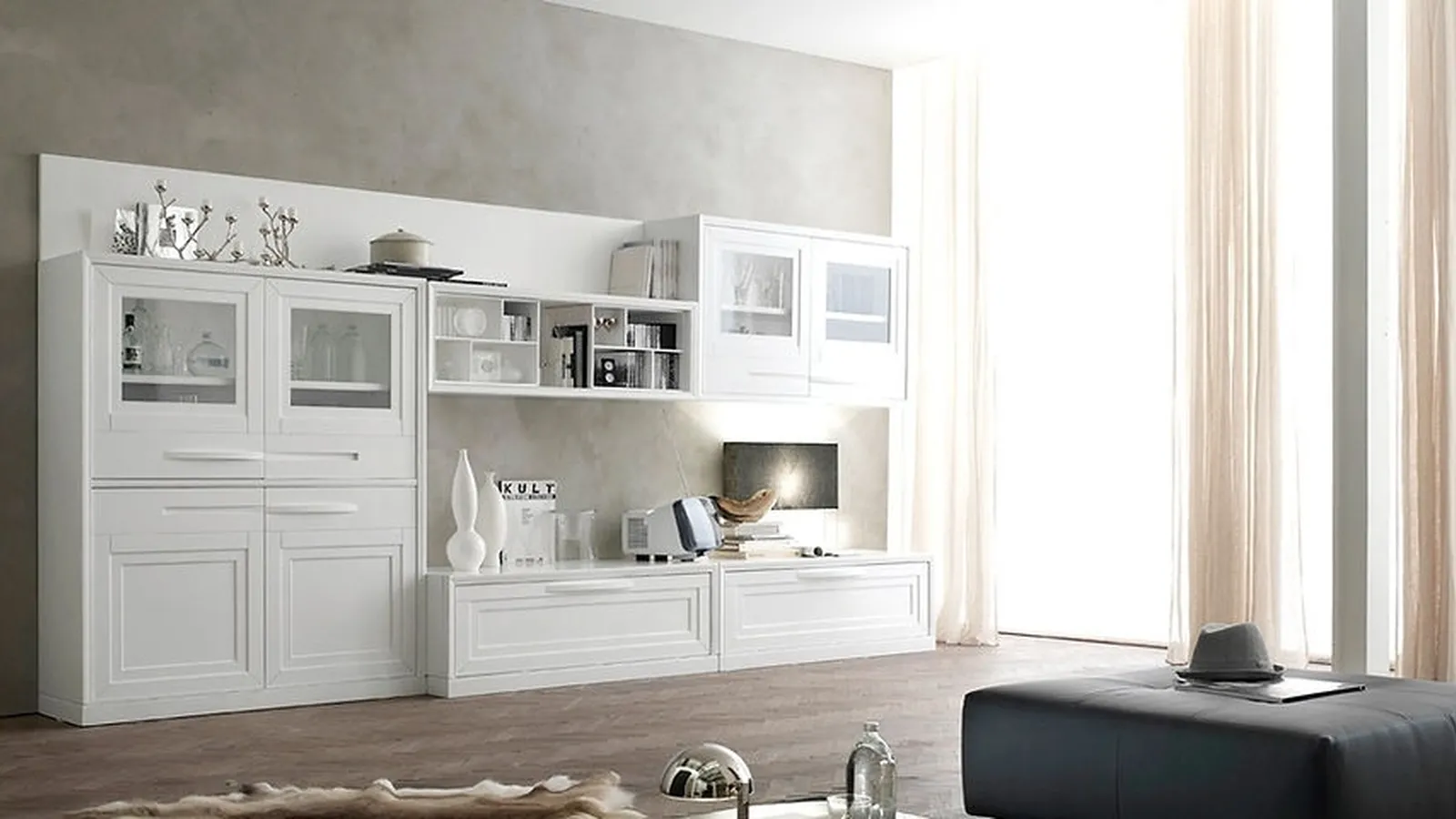 Parete Attrezzata Cristina 21P20 finitura Bianco Puro di Fasolin