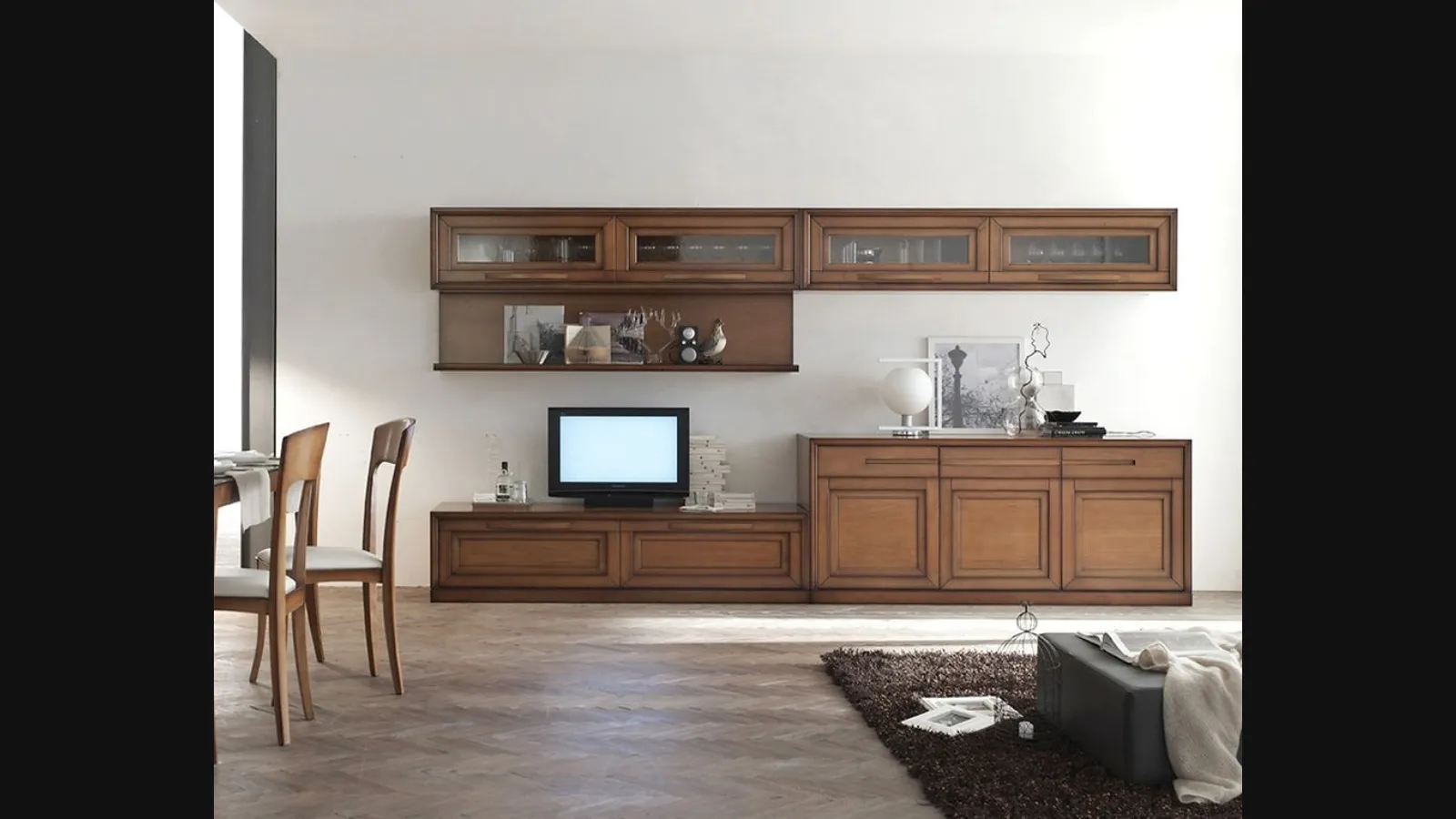 Parete Attrezzata Cristina 21P19 in legno finitura Noisette di Fasolin