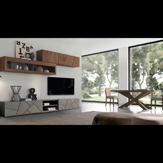 Parete Attrezzata in legno con decorazioni intagliate Decor Comp 103 di Modo 10