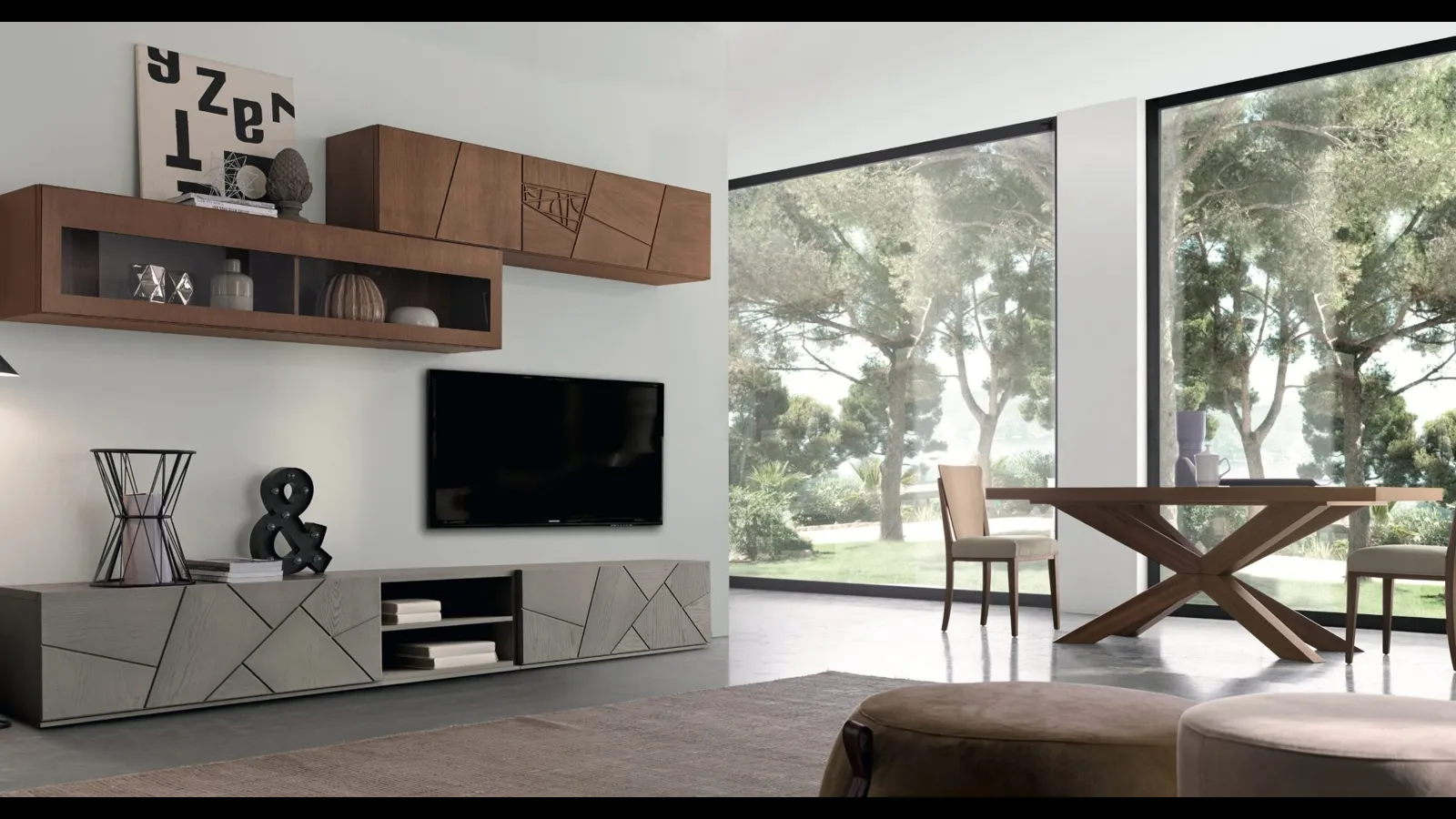 Parete Attrezzata in legno con decorazioni intagliate Decor Comp 103 di Modo 10