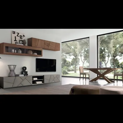 Parete Attrezzata in legno con decorazioni intagliate Decor Comp 103 di Modo 10