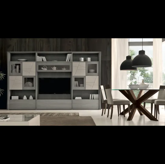 Parete Attrezzata in legno di frassino con ante decorate e in vetro Decor Comp 219 di Modo 10