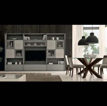 Parete Attrezzata in legno di frassino con ante decorate e in vetro Decor Comp 219 di Modo 10