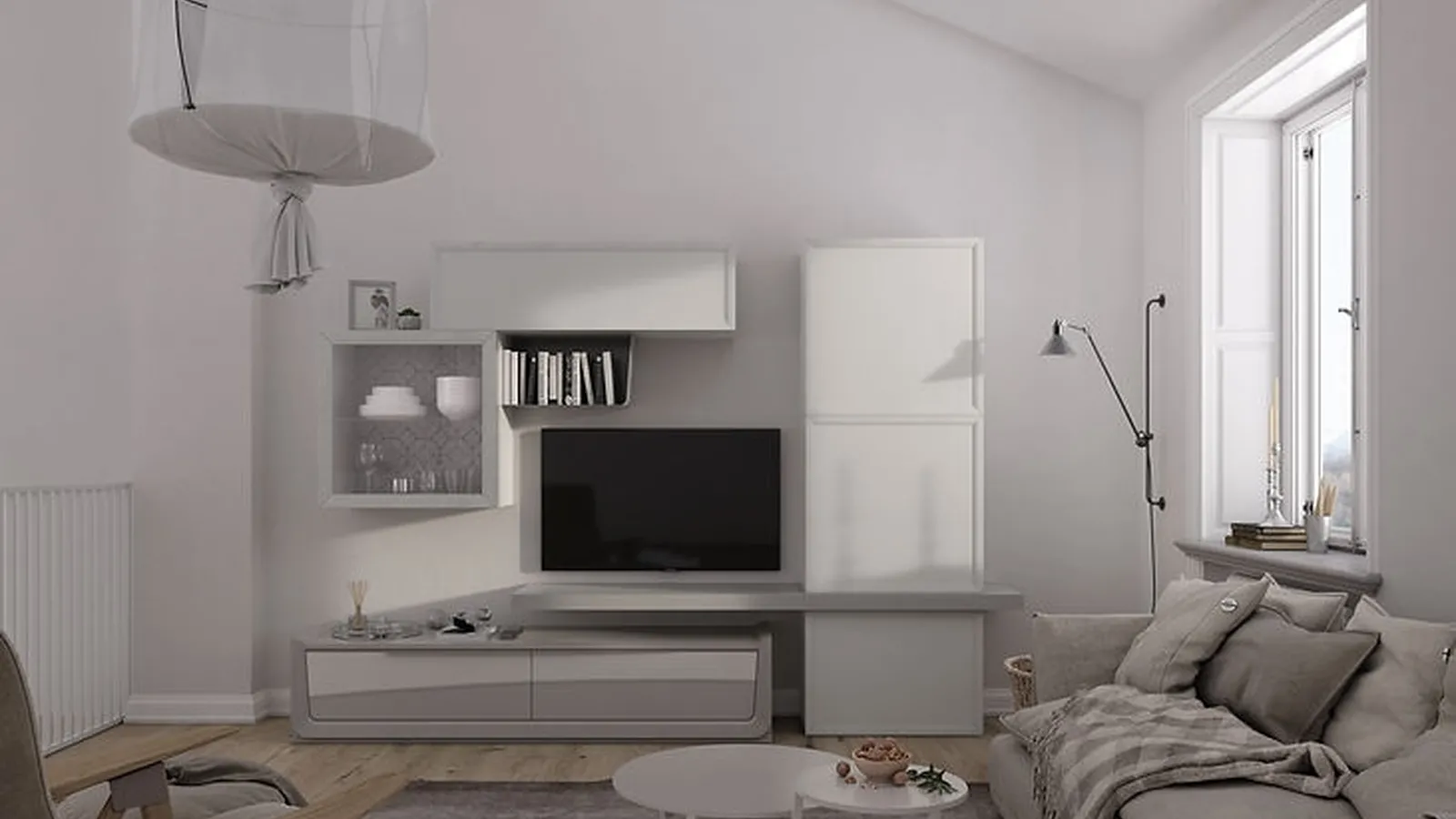 Parete Attrezzata Desi 67D05 finitura Madreperla e Bianco Puro di Fasolin