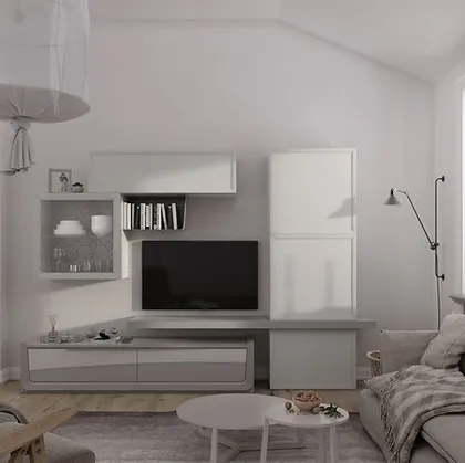 Parete Attrezzata Desi 67D05 finitura Madreperla e Bianco Puro di Fasolin