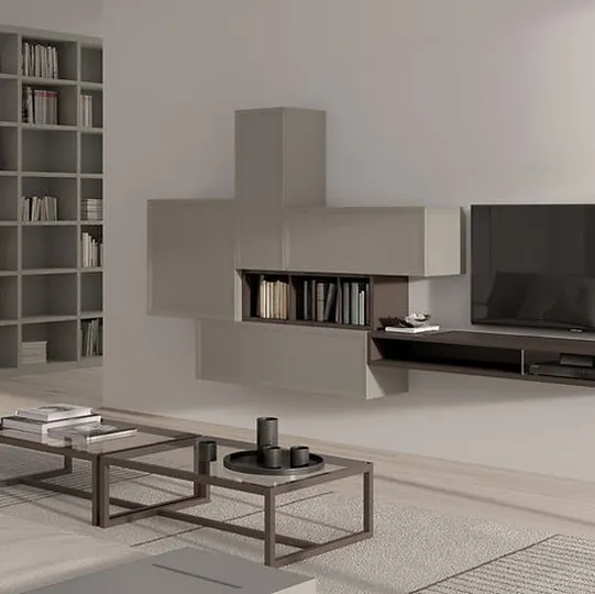 Parete Attrezzata Desi 67D11 finitura Chantal e Cuoio di Fasolin