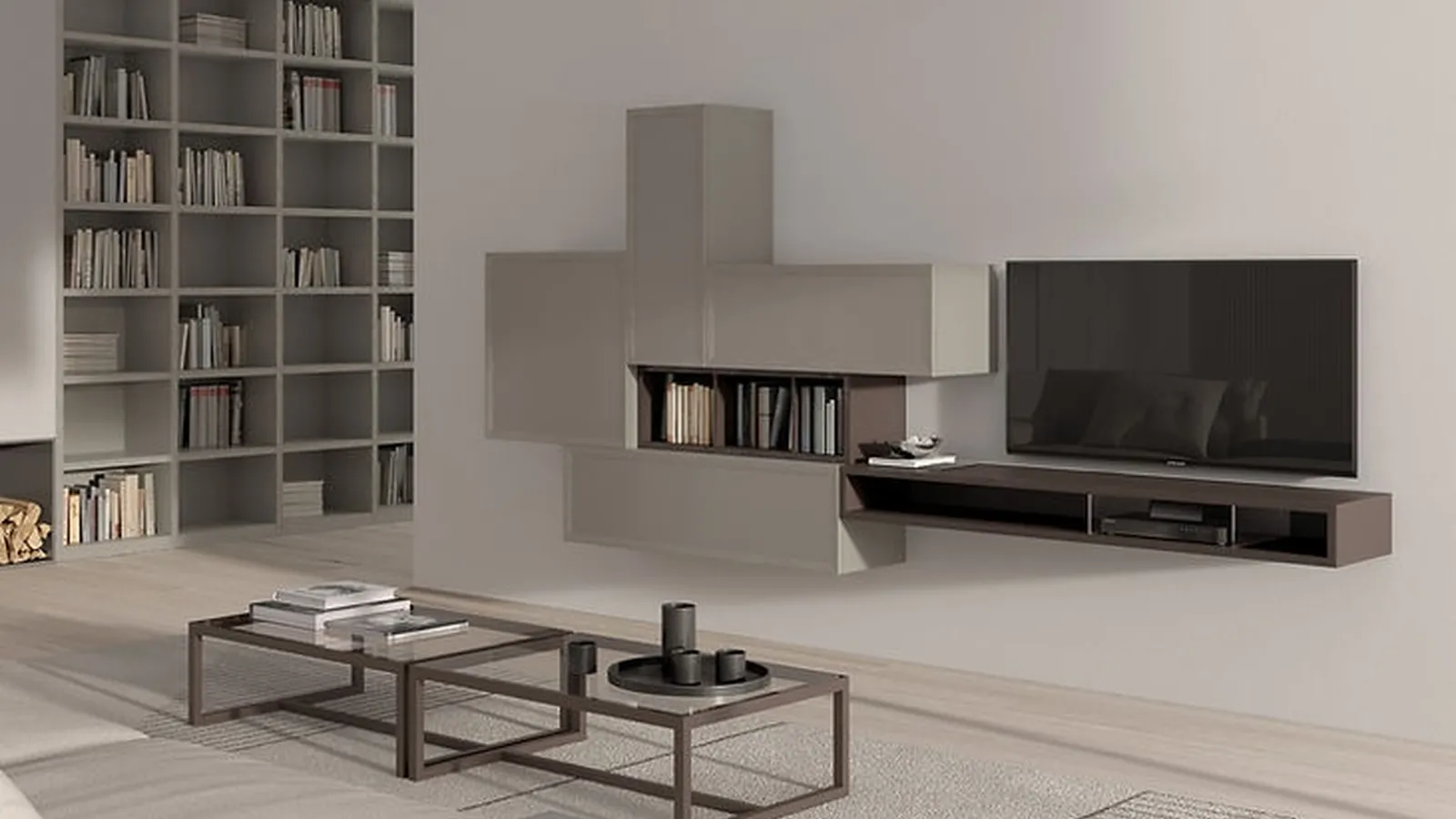 Parete Attrezzata Desi 67D11 finitura Chantal e Cuoio di Fasolin