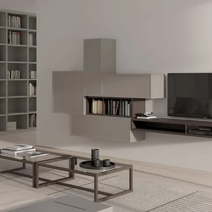 Parete Attrezzata Desi 67D11 finitura Chantal e Cuoio di Fasolin