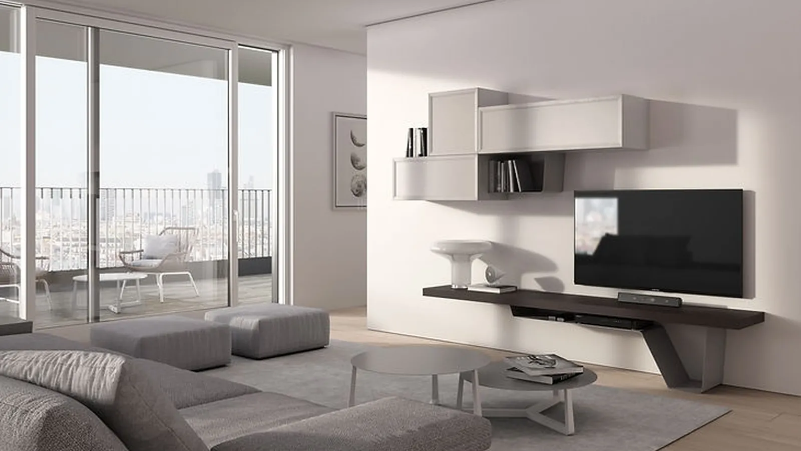 Parete Attrezzata Desi 67D13 finitura Torrone, Cuoio e Antracite di Fasolin