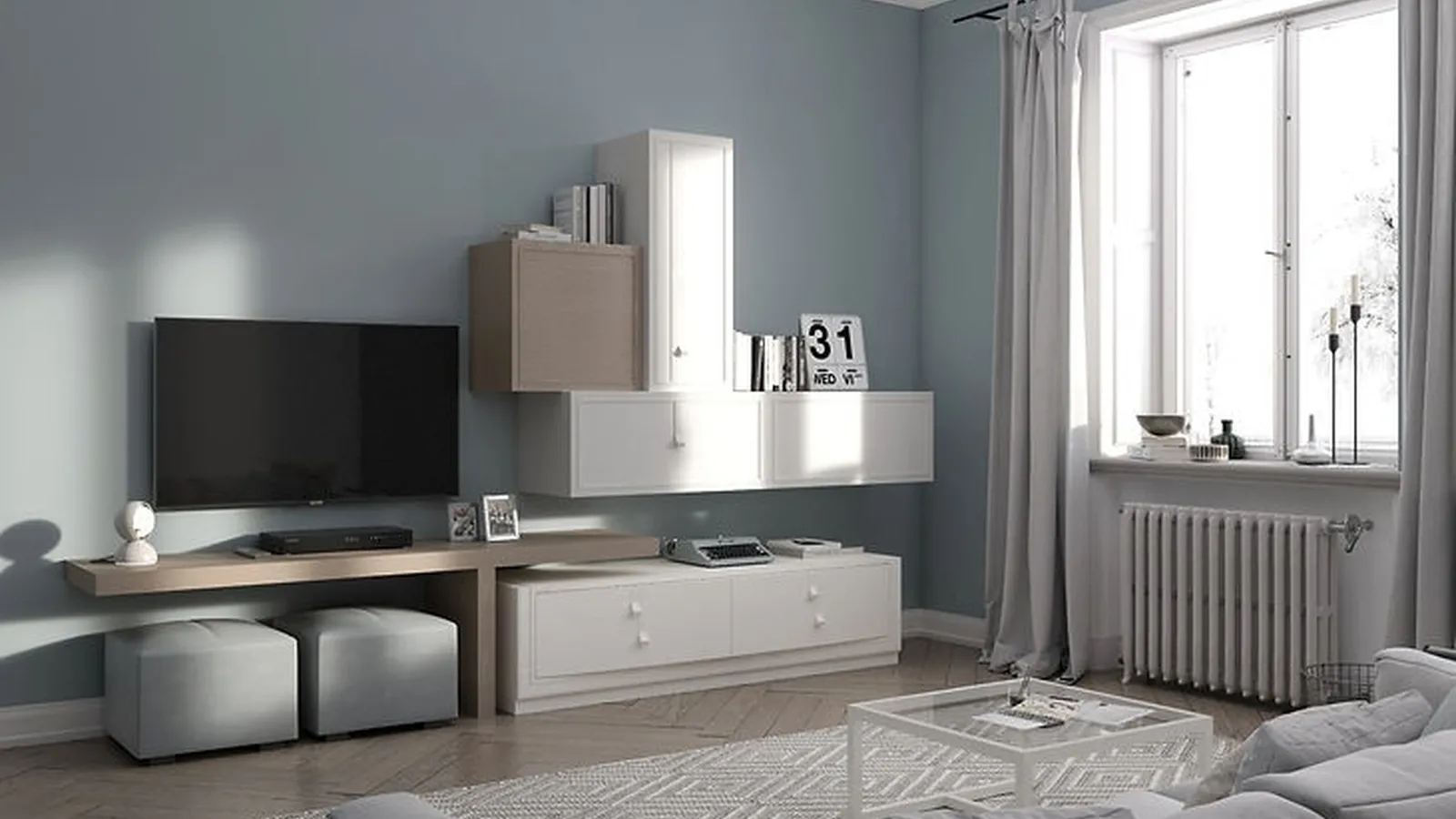 Parete Attrezzata Flor 47F10 finitura Burro e Corteccia di Fasolin