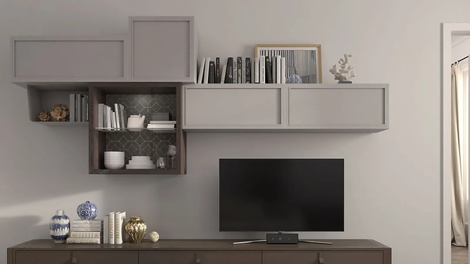 Parete Attrezzata Flor 47F25 finitura Cuoio e Chantal di Fasolin