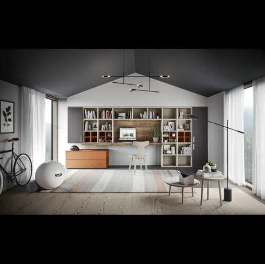 Parete Attrezzata con scrivania in legno e laccato opaco M07 Maestrale di Scandola