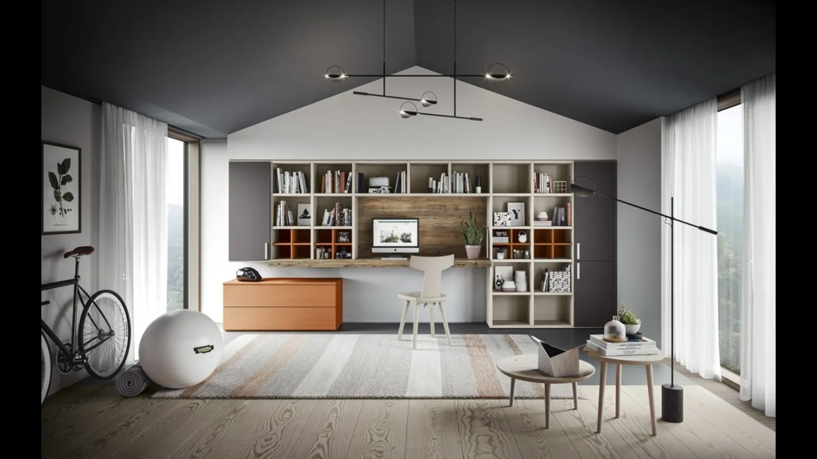 Parete Attrezzata con scrivania in legno e laccato opaco M07 Maestrale di Scandola