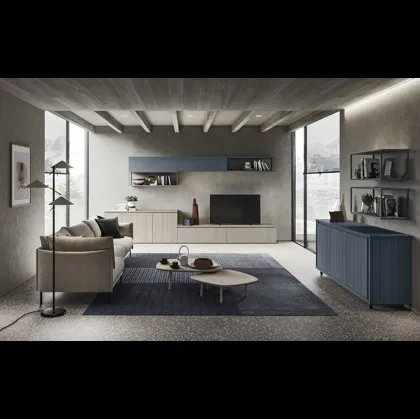 Parete Attrezzata in legno laccatoTortora e Cobalto M09 Maestrale di Scandola