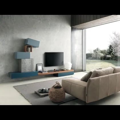 Parete Attrezzata Composizione Horizon 906 in laccato opaco, materico e legno di Mobilgam