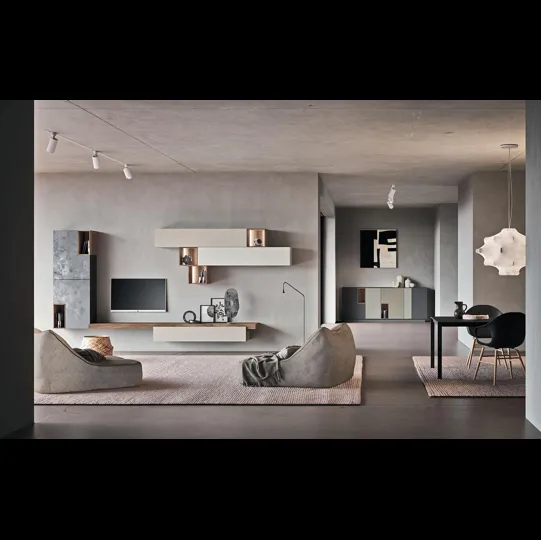 Parete Attrezzata Composizione Horizon 911 in laccato opaco e materico di Mobilgam