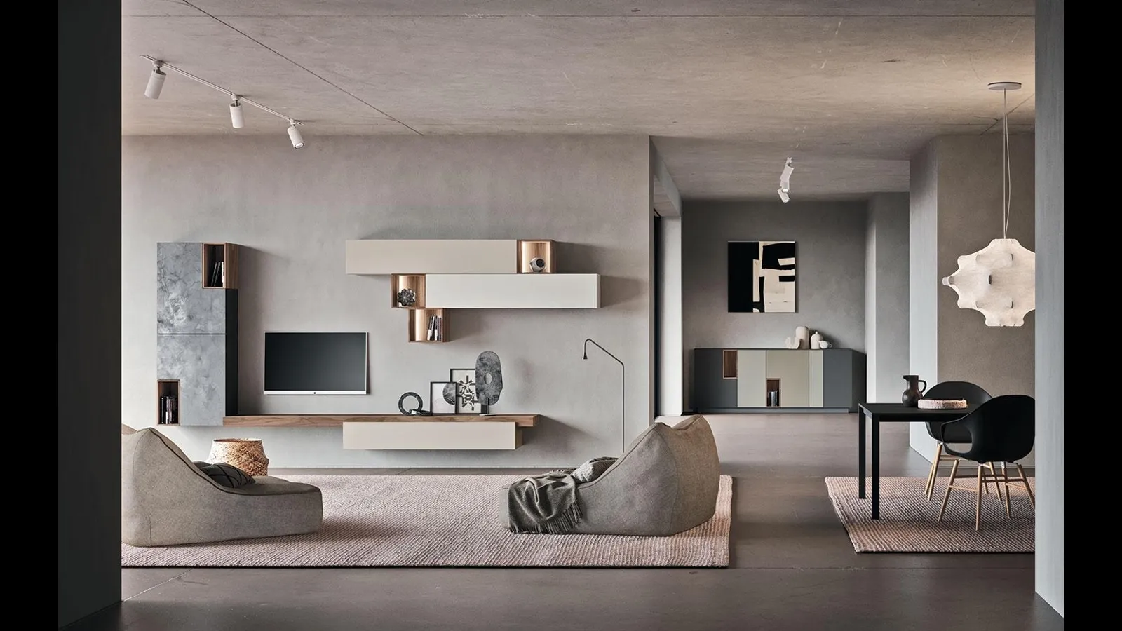 Parete Attrezzata Composizione Horizon 911 in laccato opaco e materico di Mobilgam