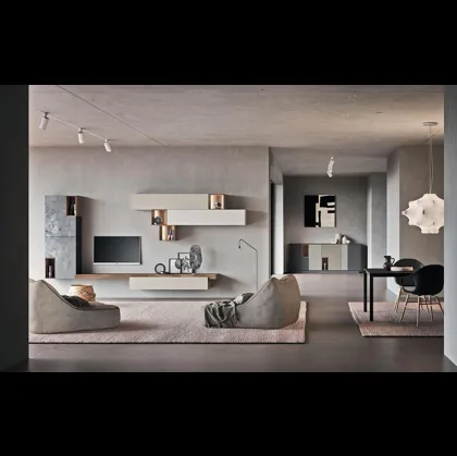 Parete Attrezzata Composizione Horizon 911 in laccato opaco e materico di Mobilgam