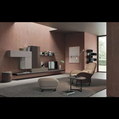 Parete Attrezzata Composizione Horizon 918 in laccato opaco e legno di Mobilgam