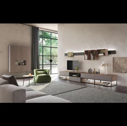 Parete Attrezzata Composizione Horizon 919 in laccato opaco, legno e metallo di Mobilgam