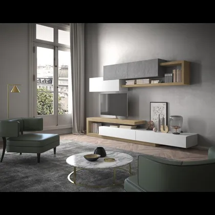 Parete Attrezzata Composizione Horizon 936 in legno, laccato opaco e pietra di Mobilgam