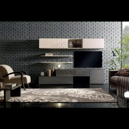 Parete Attrezzata decorata con basi in frassino Cenere e pensili in frassino Latte Moon Comp 024 di Modo 10