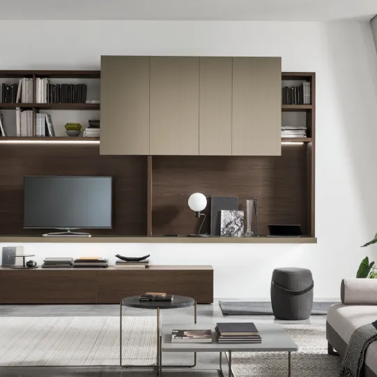 Parete Attrezzata Unix Spalla SU2125 in melaminico Rovere e laccato opaco Nichel di Maronese Acf