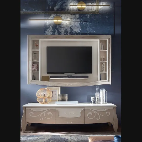 Parete Attrezzata Tresor TS3 finitura Cipria e Gesso con decori di Fasolin