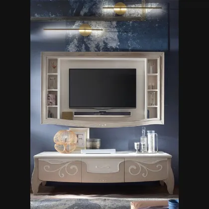Parete Attrezzata Tresor TS3 finitura Cipria e Gesso con decori di Fasolin