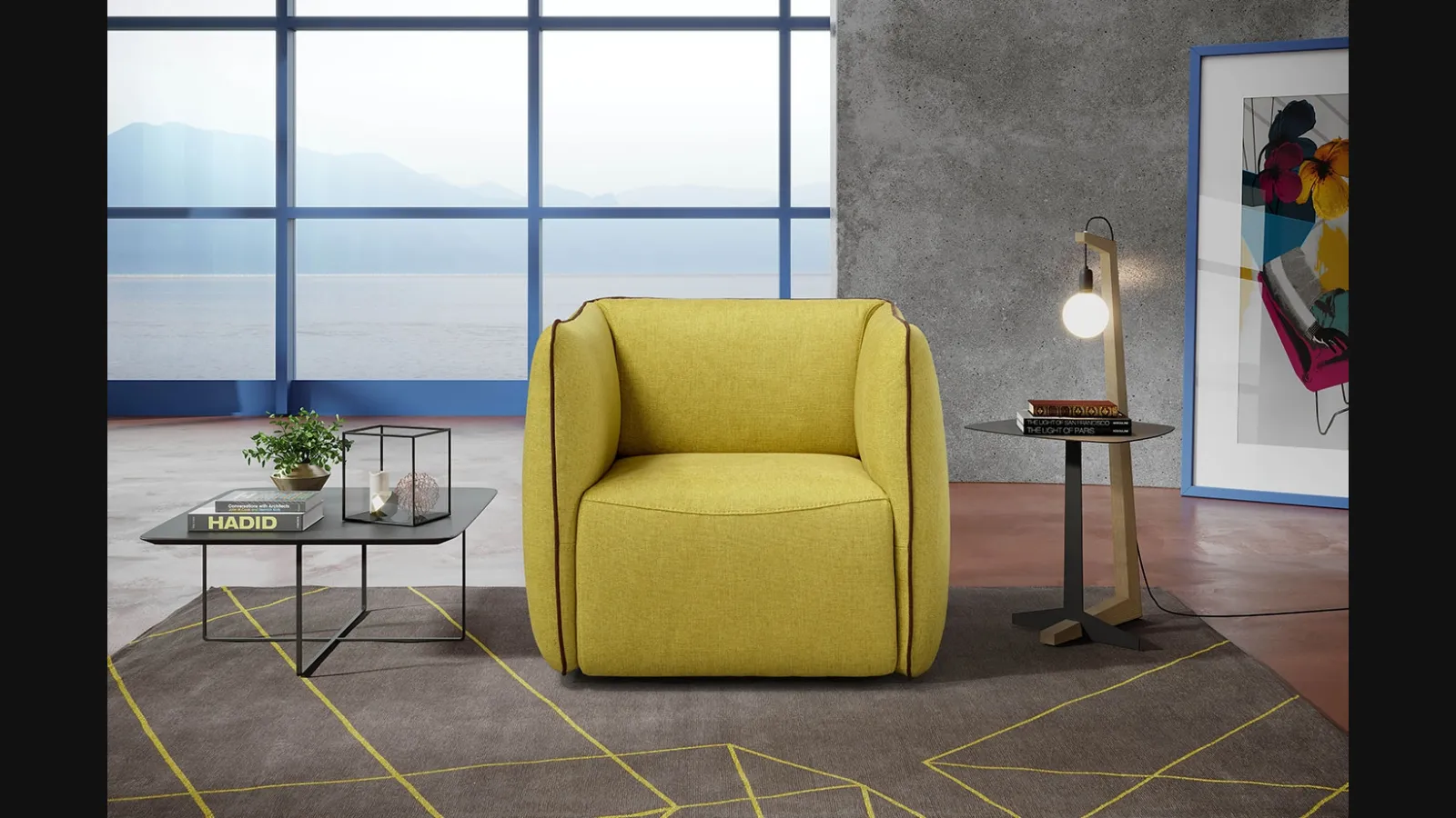 Poltroncina in tessuto dalla forma squadrata Ludo di Egoitaliano