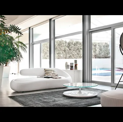Divano lineare di design rivestito in pelle bianca Duny di Tonin Casa