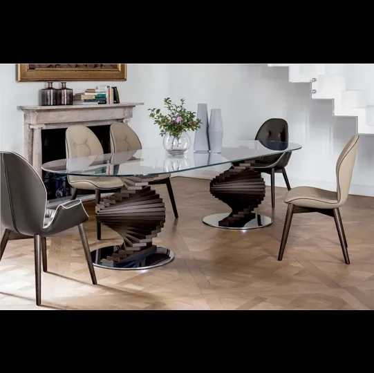 Tavolo Big Firenze con doppia base in legno e top in vetro di Tonin Casa