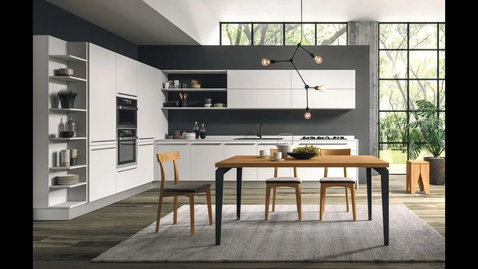 Tavolo in legno con profilo dritto e gambe antracite Elios di FGF Mobili