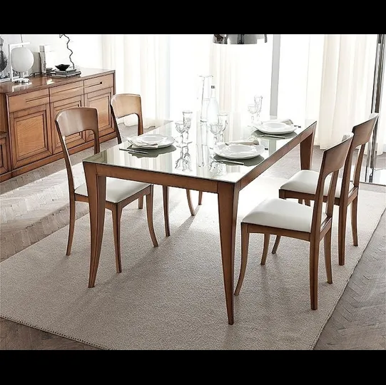 Tavolo Cristina Modulo con top in vetro e struttura in legno di Fasolin