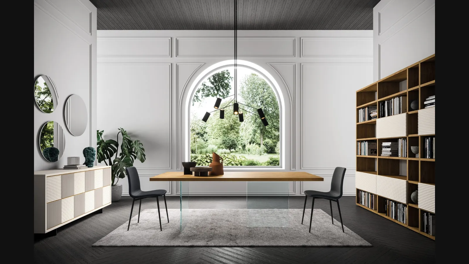 Tavolo Ghost in legno di rovere con base in vetro trasparente di FGF Mobili