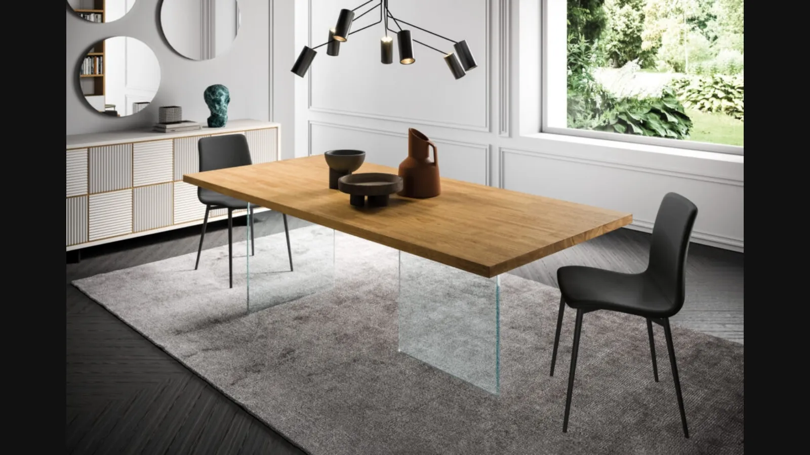 Tavolo Ghost in legno di rovere con base in vetro trasparente di FGF Mobili