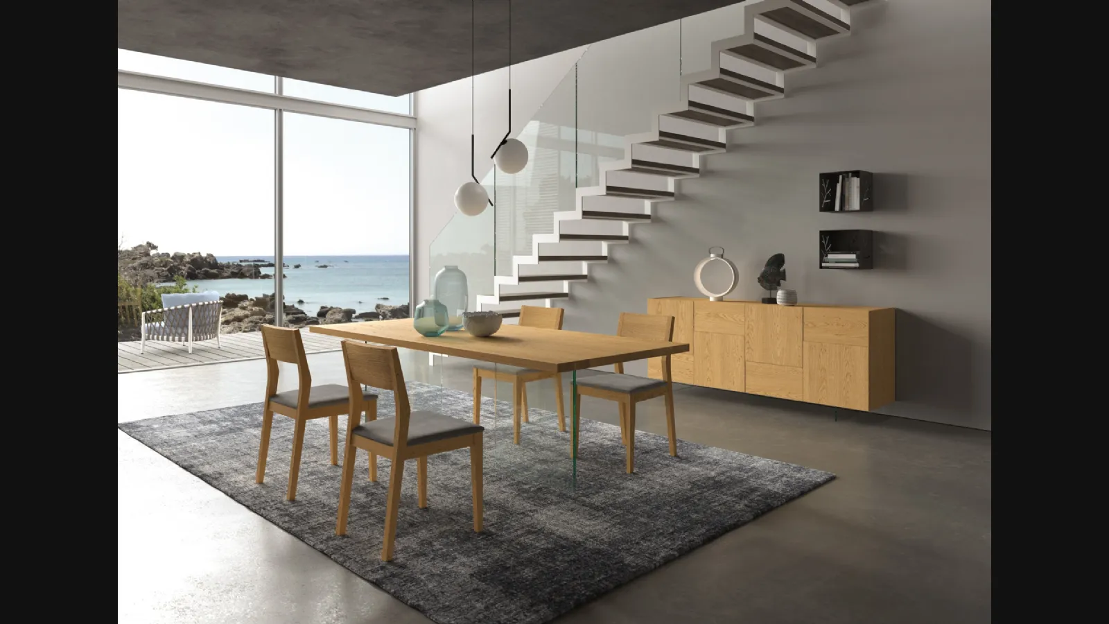 Tavolo Ghost in legno di rovere con base in vetro trasparente di FGF Mobili