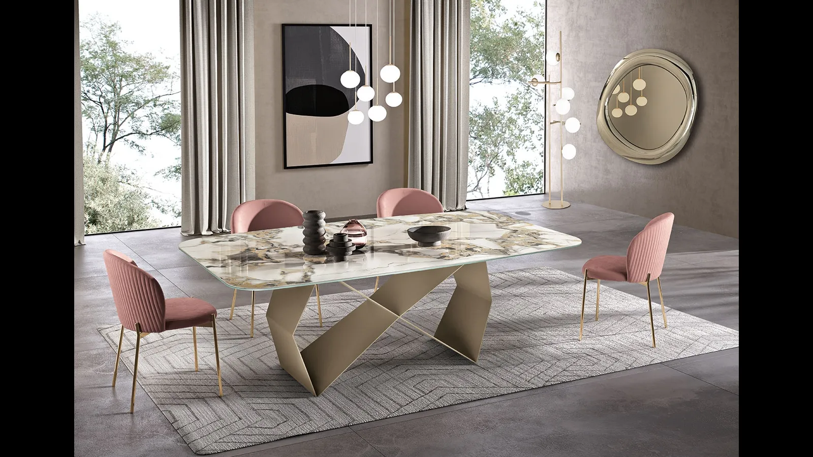 Tavolo Karl in ceramica effetto marmo stratificata su vetro di Capodarte