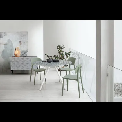 Tavolo rotondo in vetro con stampa digitale Smile di Target Point