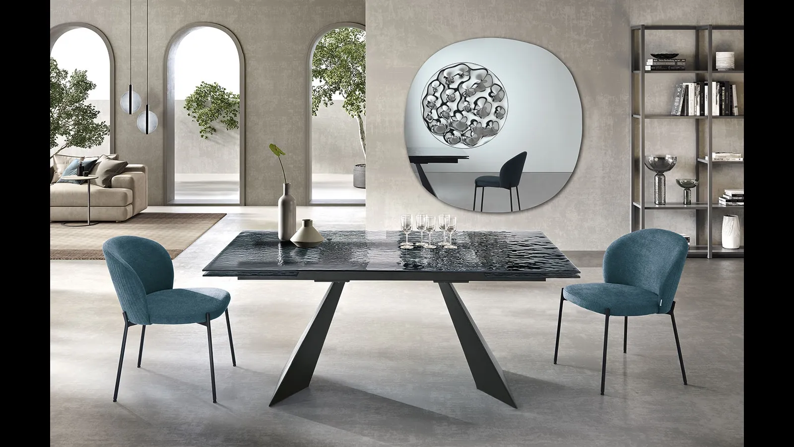 Tavolo Waters in vetro martellato di Capodarte