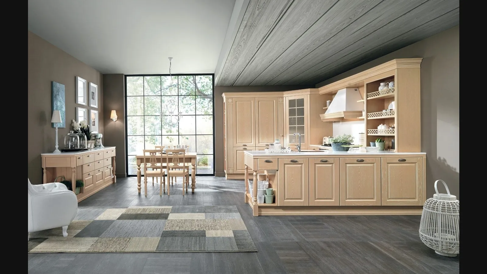 Cucina Classica con penisola Opera 03 in legno naturale Gessato di Colombini Casa Artec