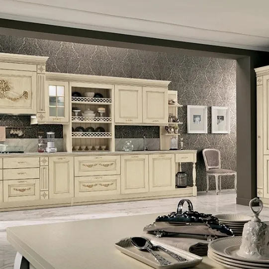 Cucina Classica ad angolo Opera 05 in legno naturale Avorio Gold di Colombini Casa Artec