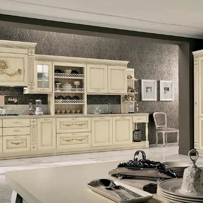 Cucina Classica ad angolo Opera 05 in legno naturale Avorio Gold di Colombini Casa Artec
