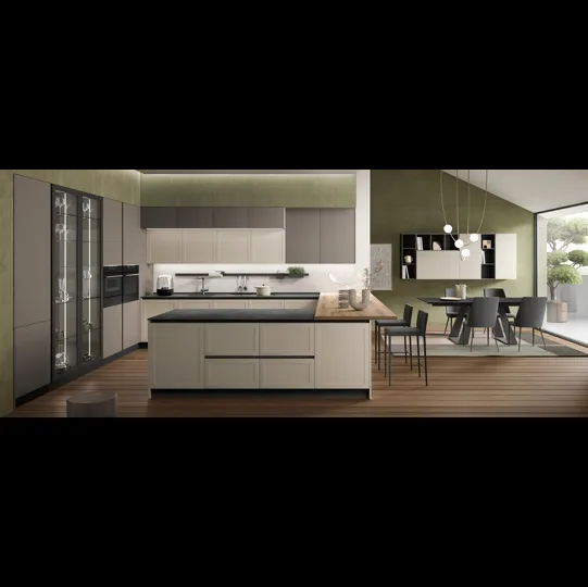 Cucina Moderna con penisola Gaia Pet tortora opaco di Mobilturi