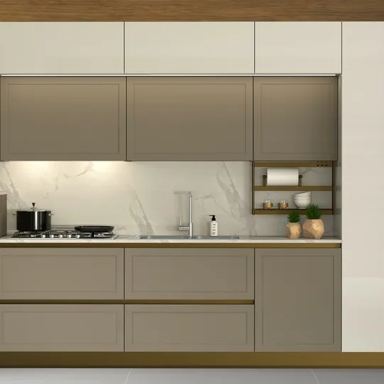 Cucina Moderna lineare Gaia Pet tortora opaco e bianco lucido di Mobilturi