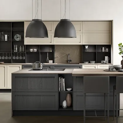 Cucina Moderna con isola Incanto in frassino canapa e carbone di Mobilturi