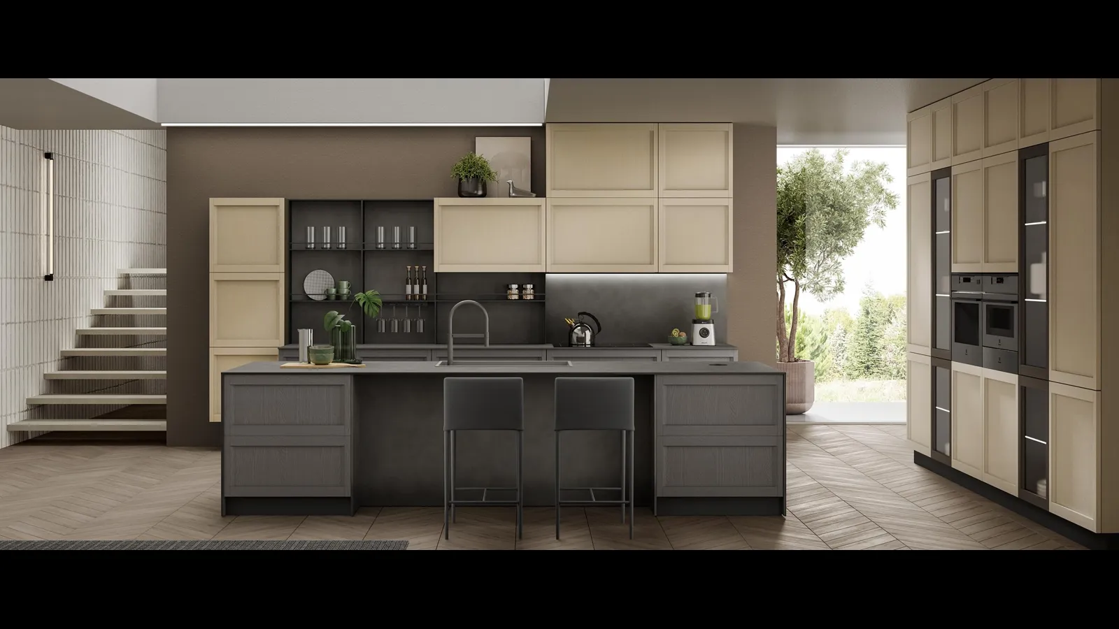 Cucina Moderna con isola Lea finitura grigio e avena di Mobilturi