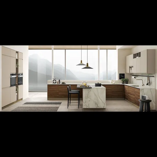 Cucina Moderna con penisola Luna finitura noce deciso e nocciola pet di Mobilturi
